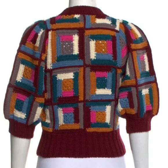 NWOT Sea New York Camryn Puff Sleeve Wool Colorful Sweater XXS $465 - Picture 9 of 10